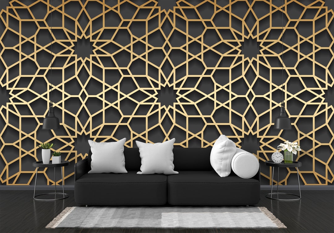 Vector Islamic Golden Seamless Oriental Volumetric Pattern With Shadow ...