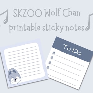 May include: Printable sticky notes featuring a cute cartoon wolf with a blue background. The notes have lined paper and a "To Do" list.