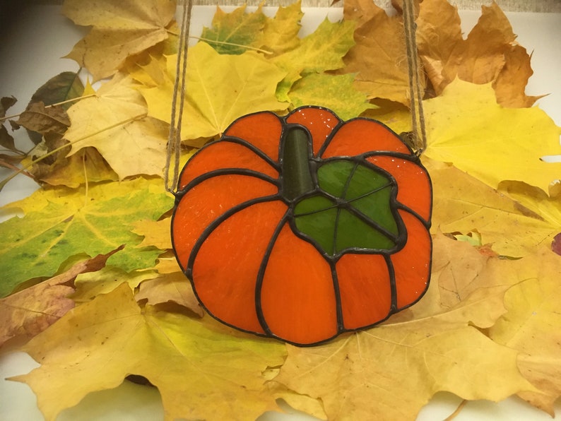 Stained glass pumpkin suncatcher, Halloween decor, stained glass Stained glass pumpkin suncatcher, Halloween decor, stained glass