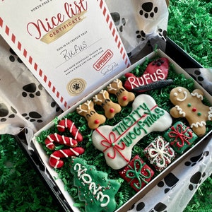 Happy HoHoHo Howliday Personalized  Dog Treats Gift Box- Dog Treat Gift Box - Cute Dog Treats - Winter/Christmas Dog Treats