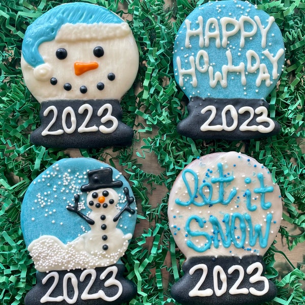 Happy HOWLidays PERSONALIZED Snowglobes Dog Treat Gift Box - Winter Dog Treats - Hanukkah Dog Treats - Cute Dog Treats