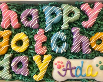 Happy Gotcha Day PERSONALIZED Colorful Dog Treats Gift Box / Happy Barkday Treats, Iced Treats, Gotcha Day Treats- Cute dog treats