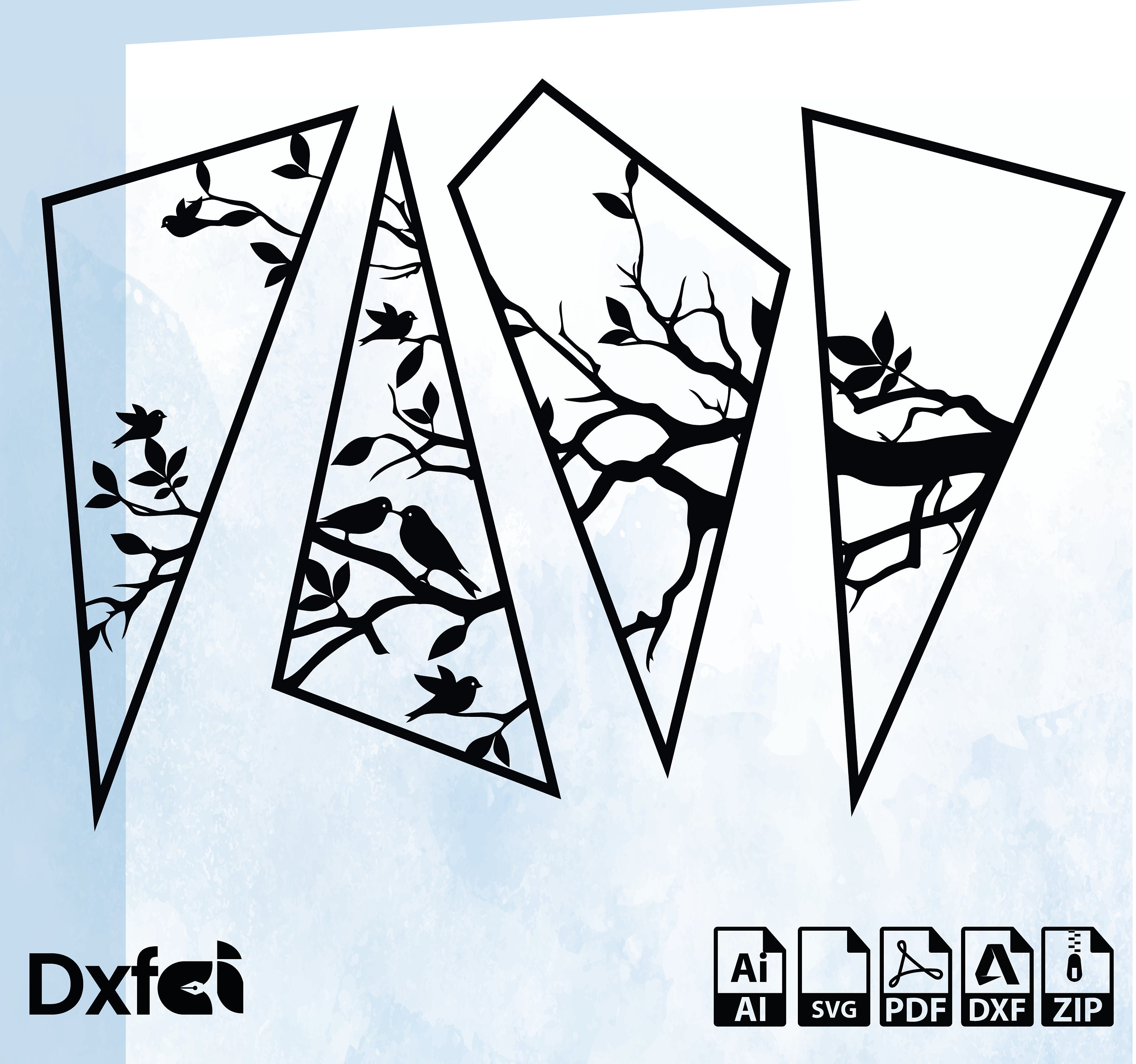 4 Lü Tree Decor Svg Dxf Files Wallart Bird Leaf and Tree Decor Wall Art