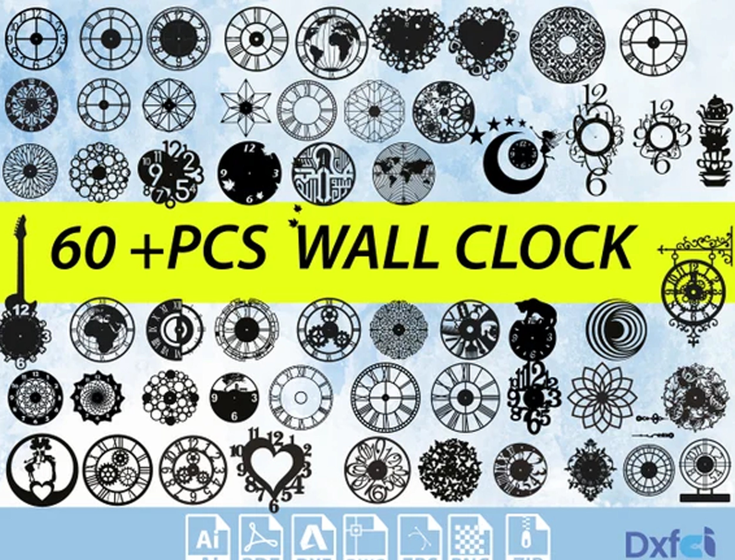 60pcs+ Clocks Models Bundle Clocks Svg Wall Clock Dxf, Watch Models Wall Decor Clocks DXF Files for Laser Cut File Pieces Svg Big Package