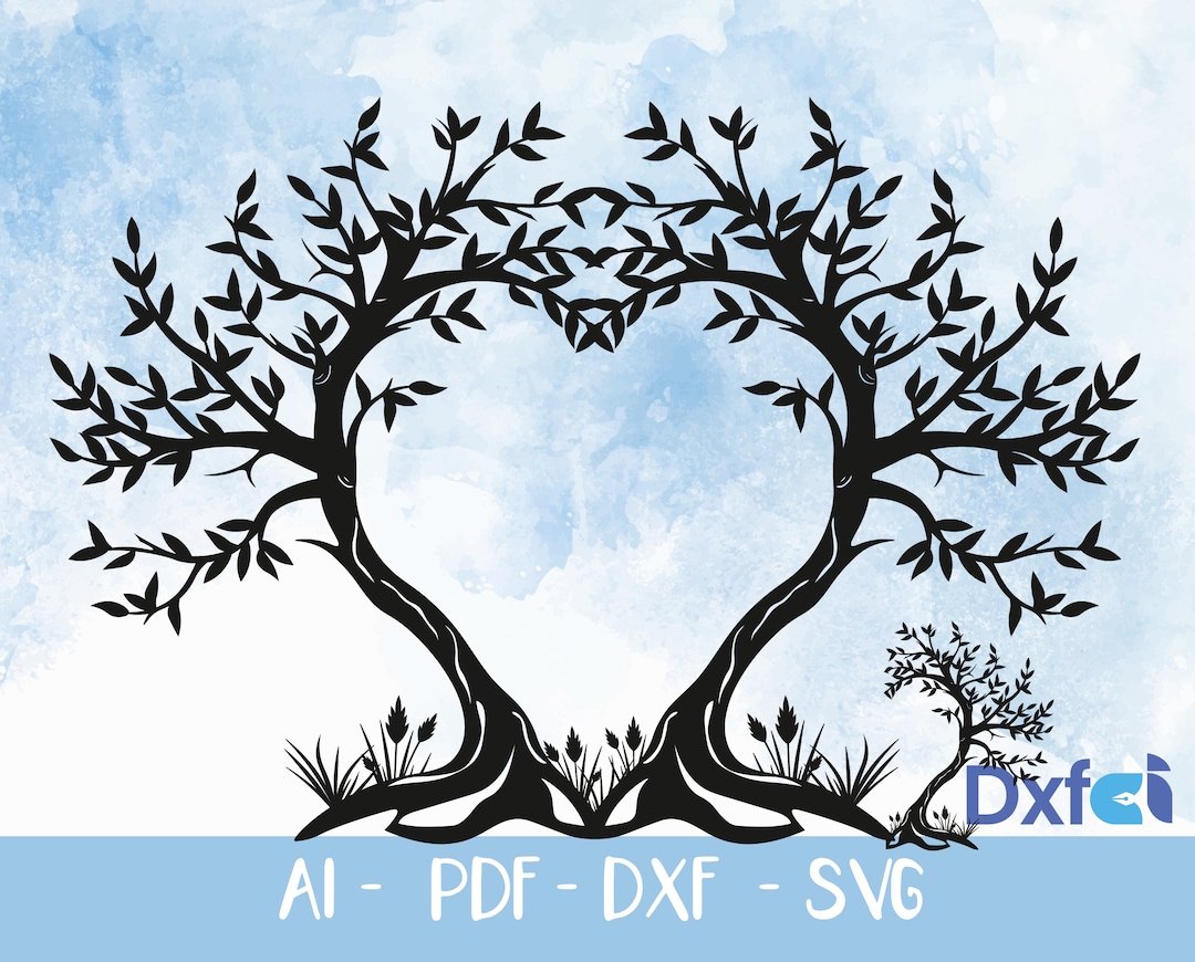 Heart Tree Dxf, Love Heart Tree Svg, Heart With Tree Dxf, Svg, Eps, Png ...