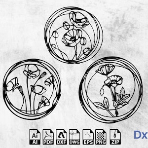 poppy flower Svg wall decorative file dxf svg ai for laser cutting or cnc  Papaveraceae Flowers (decorative picture) -Download