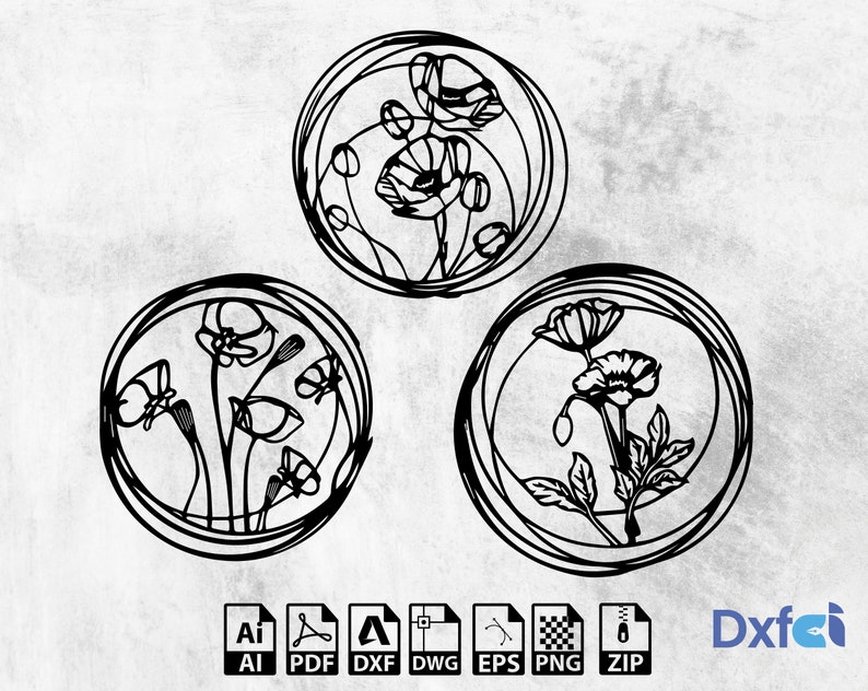 Poppy Dfx File Poppy Flower Svg Wall Decorative File Dxf Svg Ai for Laser Cutting or ...