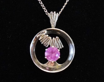Finnish Modernist Silver & Pink Spinel Necklace Pendant by Martti Viikinniemi, 1970s.