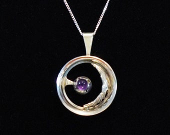Finnish Modernist Silver & Purple Spinel Necklace Pendant by Martti Viikinniemi, 1970s.