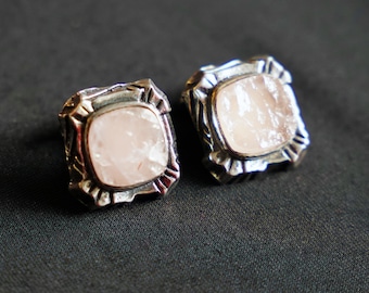 Silver Cufflinks with a rose quartz stones, Pentti Sarpaneva for Turun Hopea, circa 1970s