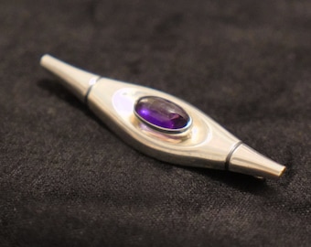 Modernist Silver brooch with Amethyst stone - Elis Kauppi, Kupittaan Kulta, Finland (Circa 1960)