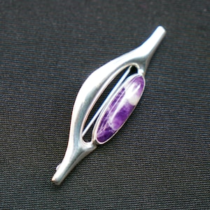 Vintage Modernist Silver Brooch with Amethyst Stone from Finland (circa 1960s)