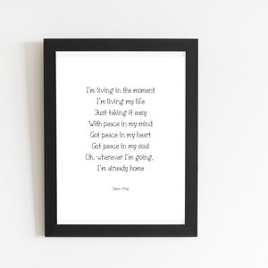 Living in the Moment, Jason Mraz, Printable Lyrics, Wall Art, Inspirational, Motivational, Love is a Four Letter Word