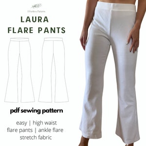 Flare High Waist Pants Easy Sewing Pattern A4 Letter PDF Download ...