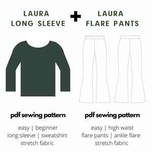 LAURA Flare Pants + Long Sleeve Set Easy Sewing Pattern A4 Letter | PDF Download Lounge Wear Sleep Wear | Modern Sewing Patterns