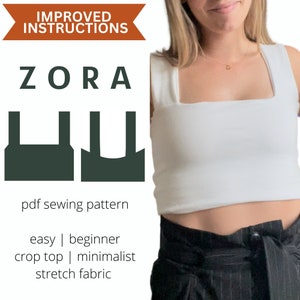 Patrón de costura ZORA Crop Top A4 Carta (de Reels / TikTok) / PDF Patrón de costura top de verano / Patrones de costura modernos / Schnittmuster