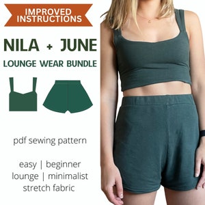 JUNE Shorts + NILA Crop Top Bundle Set Easy Sewing Pattern A4 Letter | PDF Download Lounge Wear Sleep Wear | Modern Sewing Patterns