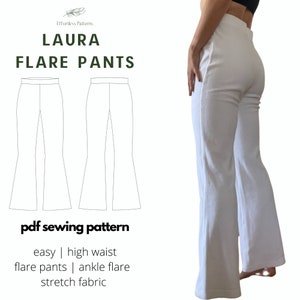 Flare High Waist Pants Easy Sewing Pattern A4 Letter | PDF Download Lounge Wear Sleep Wear | Modern Sewing Patterns | Schnittmuster