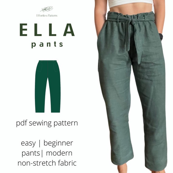 ELLA Linen Pants Sewing Pattern A4 Letter Straight Leg Pockets