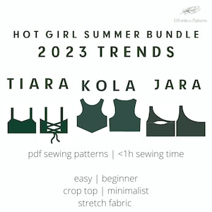 2023 Tendencias Conjunto de patrones de costura crop top A4 Carta PDF / Fuera del hombro / Triángulo / Minimalista Chic Sostenible / Schnittmuster