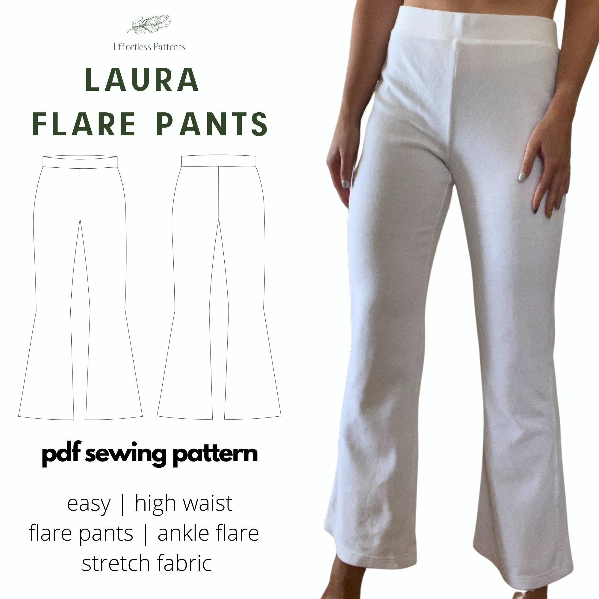 Flare Leg Pants Sewing Pattern PDF Sizes XS to XL Pants With Waistband  comfortable digital Download -  Canada