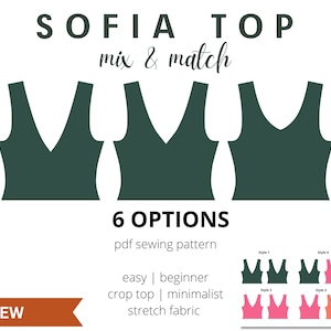 Padrão de costura fácil de top cropped letra A4 | Misture e combine | PDF Padrão de costura superior de verão | Padrão moderno de costura para iniciantes