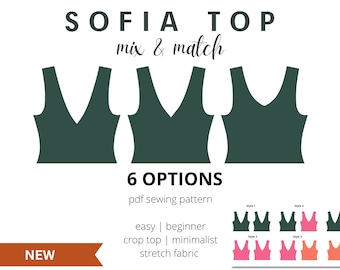 Easy Crop Top Sewing Pattern A4 Letter |  Mix & Match | PDF Summer Top Sewing Pattern | Modern Beginner Sewing Pattern