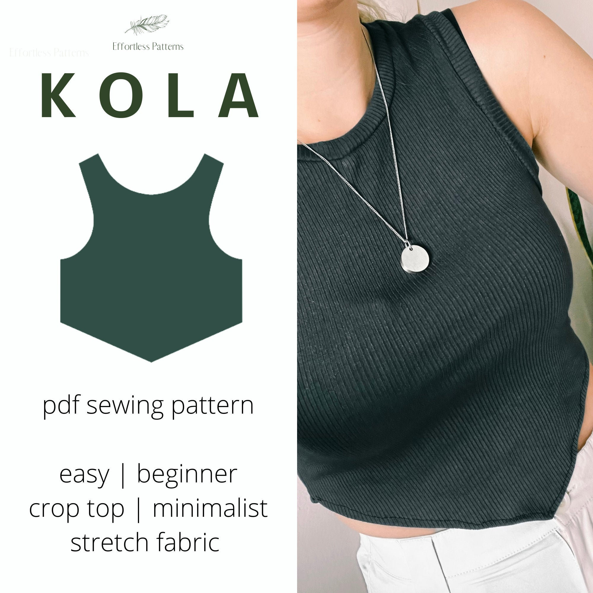 KOLA Crop Triangle Tank Top Sewing Pattern A4 Letter | PDF Summer Top…