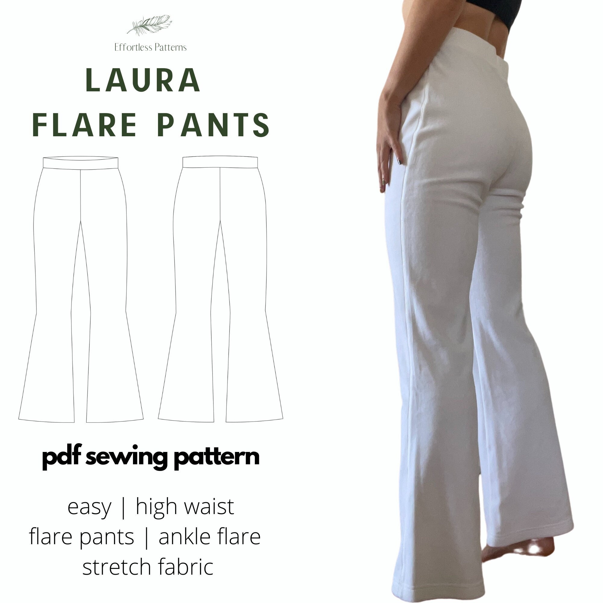 Flare High Waist Pants Easy Sewing Pattern A4 Letter PDF Download