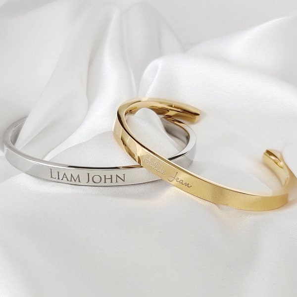 Custom Made 14k Gold Baby Cuff Bangle Silver | Baptism Christening Naming Day Gift Personalised Toddler Birth Birthday 1st First Boy Girl