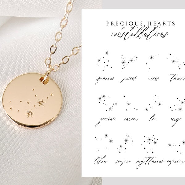 Constellation Zodiac Necklace | Birthday Month Gift Pendant Dainty Hand Made For Her Mum Mom Birth Star Sign Leo Virgo Scorpio Libra Cancer