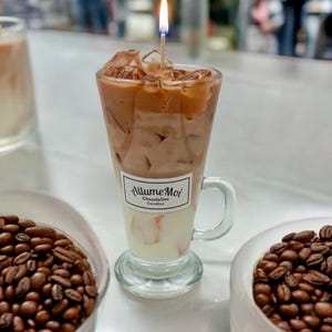 Handmade Iced Coffee Candle in Reusable Clear Glass Coffee Cup -Fresh Coffee Scent, Soy Candles, Novelty, Craft, Gift, Food, Unique Candles
