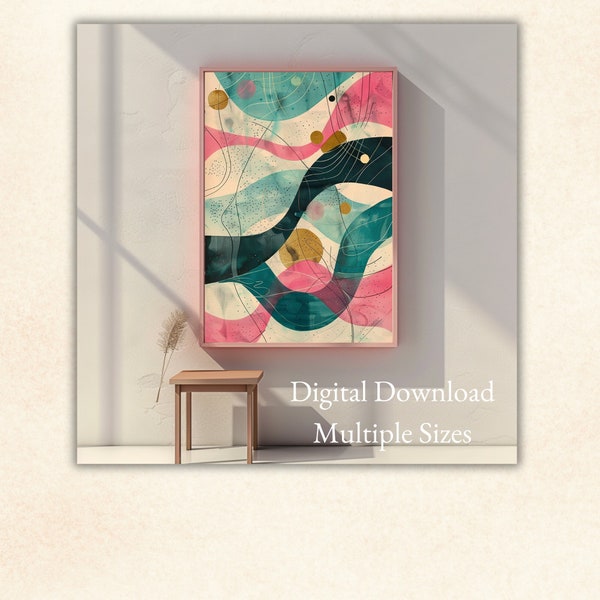 Abstract Digital Artwork, Acrylic Paint Download, Teenage Girl's Room, Dormitory Decoration, Contemporary Preppy Art, Apartment Decor