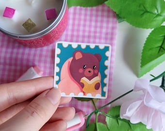 Comfy Bear Sticker, Cute Bear Reading a Book Sticker