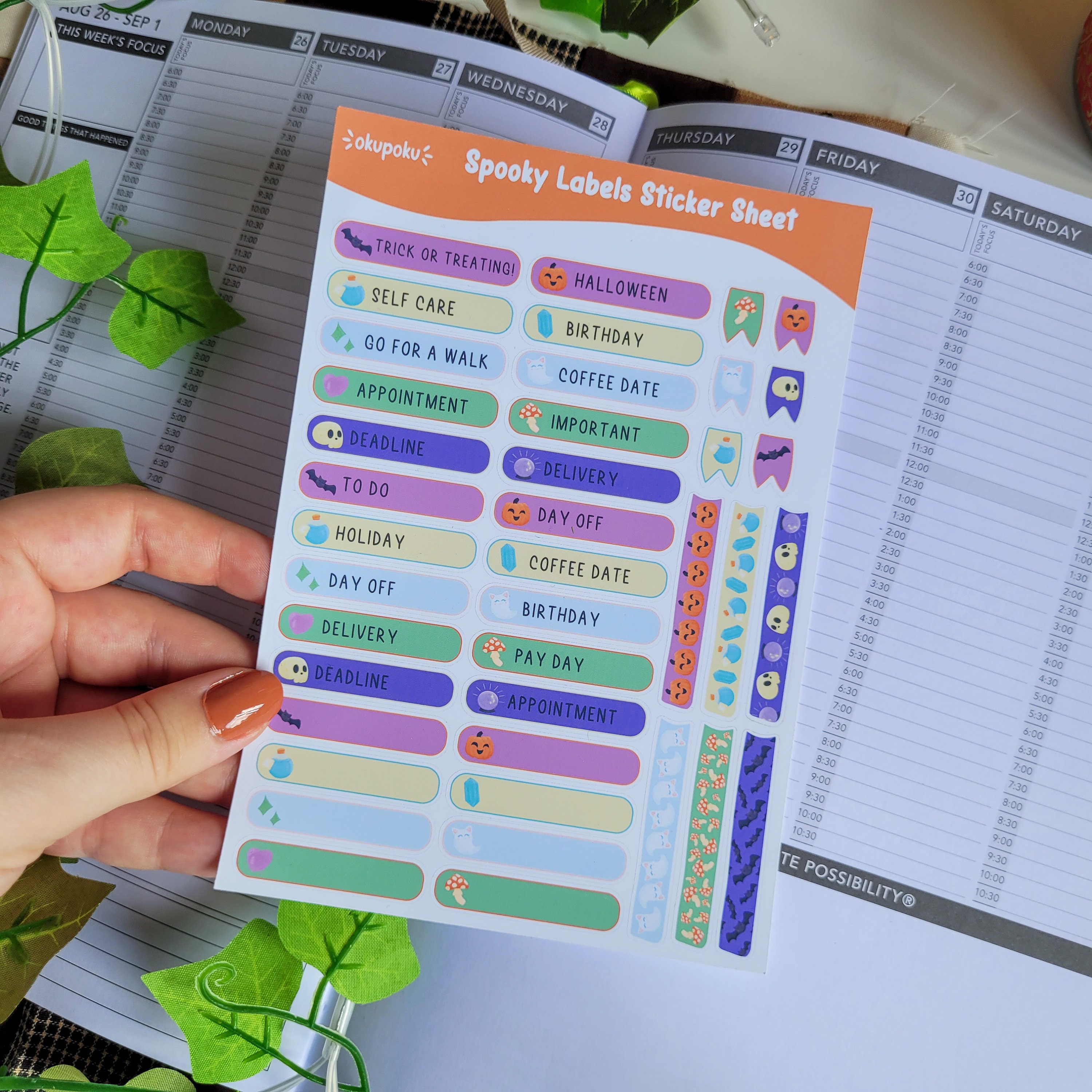 Spooky Planner Sticker sheet, Cute planner sticker sheet, Kiss cut sticker sheet