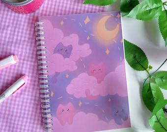 A5 Reusable Sticker Book, Cute Cats, Night Sky Design
