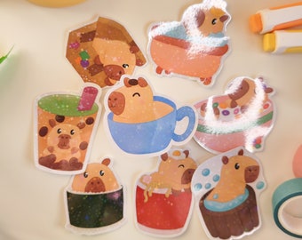 Capibara's in dingen-stickers, holografische capibara-stickers
