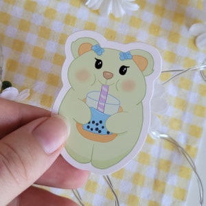 Glanzende sticker boba beer, cadeau bubble tea-liefhebber