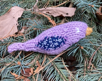 Purple Knitted Bird Ornament