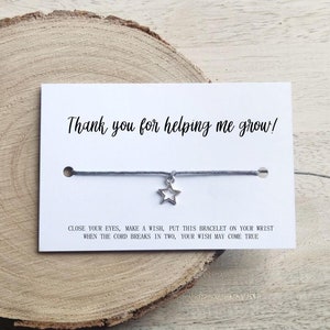 Gracias por ayudarme a crecer y por tu apoyo, regalo para cuidador, maestro, pulsera de deseos, regalo de amistad, recuerdo, bolsa de regalos, amigo secreto