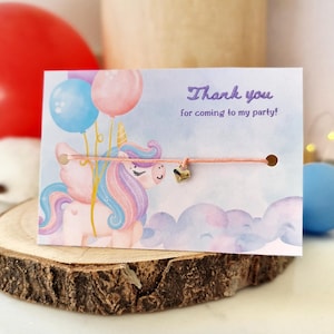 Personalisierte Danke für Ihren Besuch zu meiner Party Taschenfüller, Einhorn-Themakarte mit Bettelarmband, Geburtstags-Freundschaftsarmband 003
