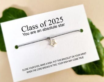 Class of 2025 School leavers gift. Shine like a star Wish Bracelet Card, Gift for students, Year 11 leavers