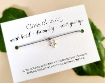 Personalised, Class of 2025 School leavers gift. Shine like a star Wish Bracelet Card, Gift for students, Year 11 leavers gcse