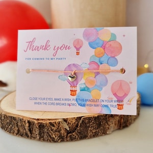 Personalisierte Danke für Ihren Besuch zu meiner Party Taschenfüller, Heißluftballon-Themakarte mit Bettelarmband, Geburtstags-Freundschaftsarmband 001