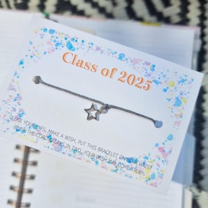 Personalised, Class of 2025 School leavers gift. Shine like a star Wish Bracelet Card, Gift for students, Year 6 & 11 leavers gcse