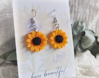Sunflower earrings / dangle flower earrings with 925 silver plated hooks
