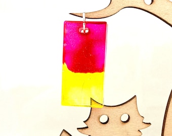 Gele en magenta rechthoekige harshanger of sleutelhanger