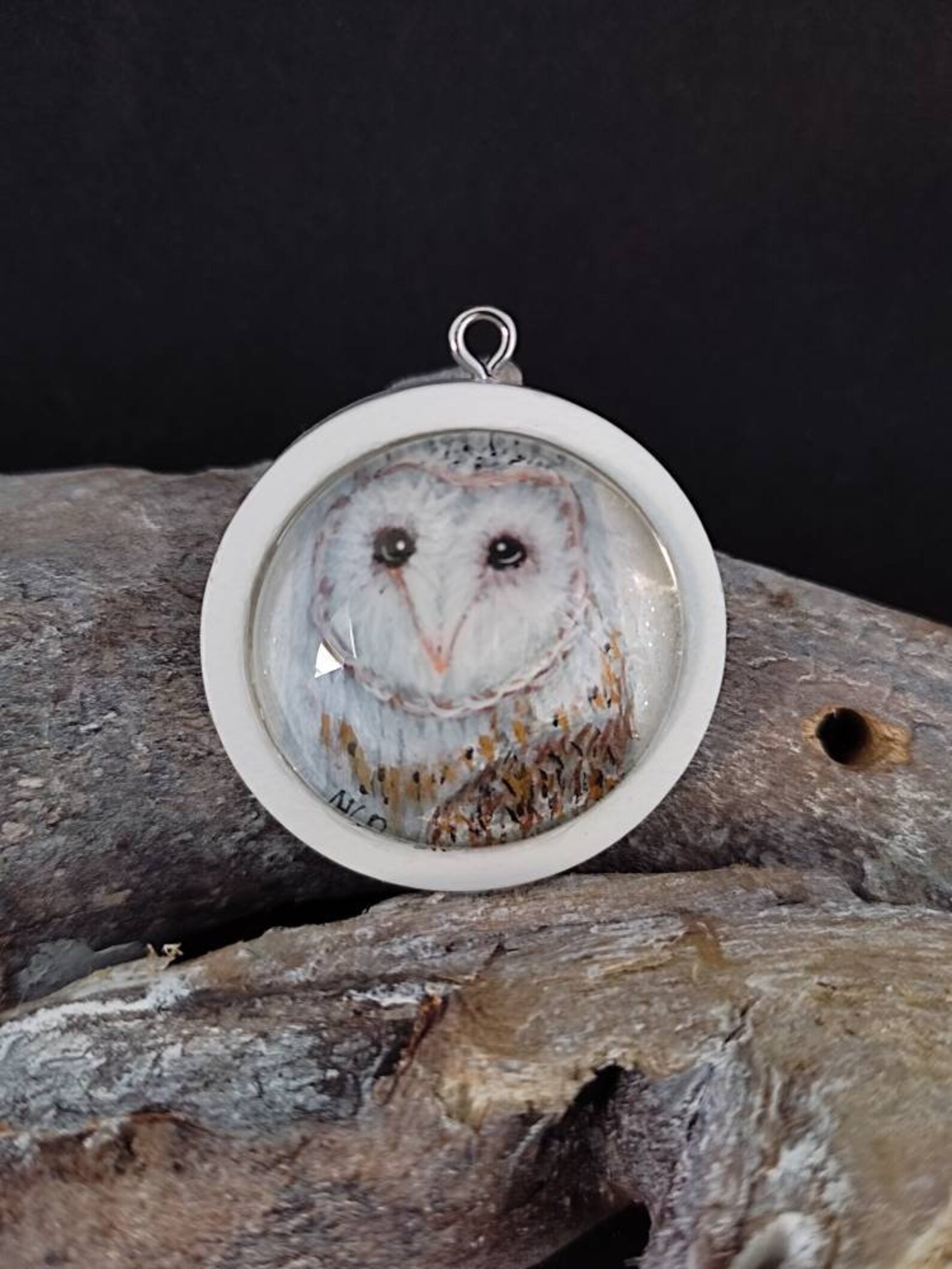 Barn owls necklace with hand-painted wooden pendant and | Etsy