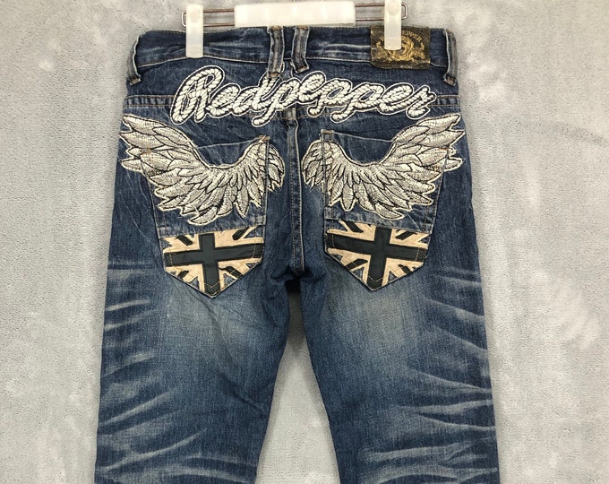 Red Pepper Jeans Red Pepper Embroidery Denim Blue Denim Wings Uk Flag