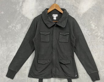 Vintage Green Zipper Jacket Women Workwear Jacket Casual Fashion Women Cotton Jacket Size S